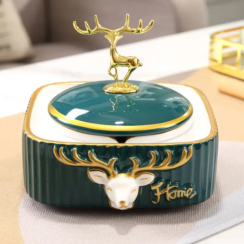 

ceramic ashtray, high-end light luxury creative windproof, covered living room coffee table decorations, ornament gifts