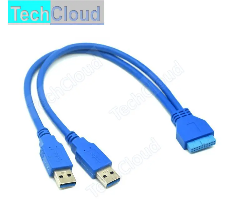 

USB3.0 Dual USB A male to Motherboard Mainboard 20Pin Cable 2*USB A to 19 Pin USB Extension cable 50cm 20Pin to USB 3.0 cable