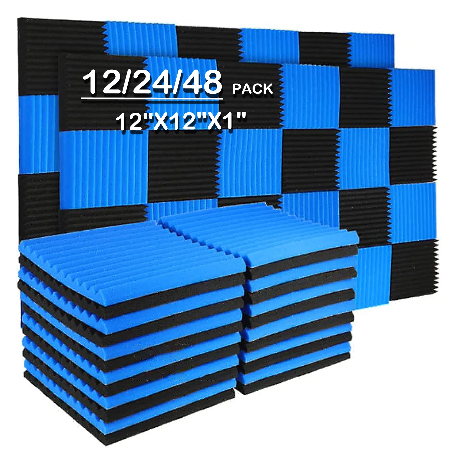 

48/24/12Pcs Acoustic Foam Panel 1" X 12" X 12" Studio Soundproofing Sponge Pad Wall Sticker Sound Absorption Treatment KTV Room