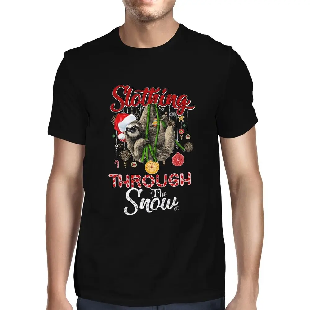 Mens Slothing Through The Snow - Christmas Sloth T-ShirtUnisex Women's Summer Cotton Luxury Brand Retro OversizedAnime Graphic T