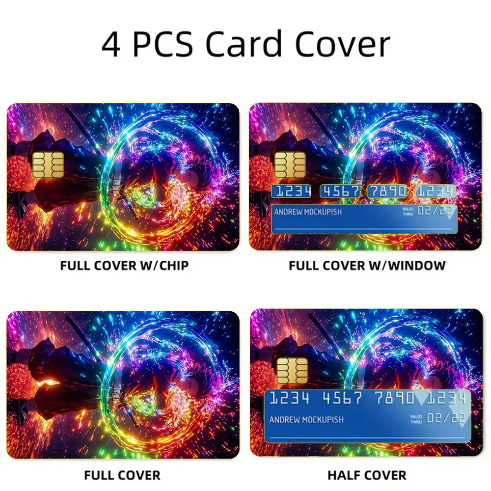 Demon T-Tanjiro Kamado N-Nezuko Stickers For Debit Bank Credit Cards Metro Bus Pass Sticker Decoration Cover 4PCS Card Skin