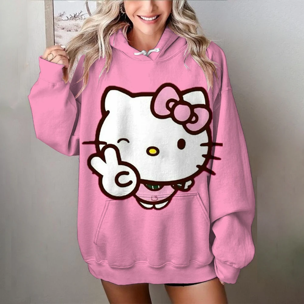 2024 Women's Aesthetic Sweatshirt Y2k Grunge Clothing Japanese Cartoon Classic Hello Kitty Hoodie Autumn and Winter Retro Tops