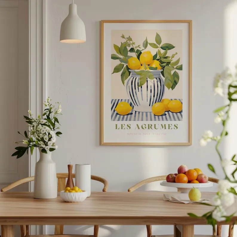 Retro Italian Traditional Food Oysters Lemon Pizza Liquer Illustration Poster Canvas Painting Wall Pictures Home Kitchen Decor