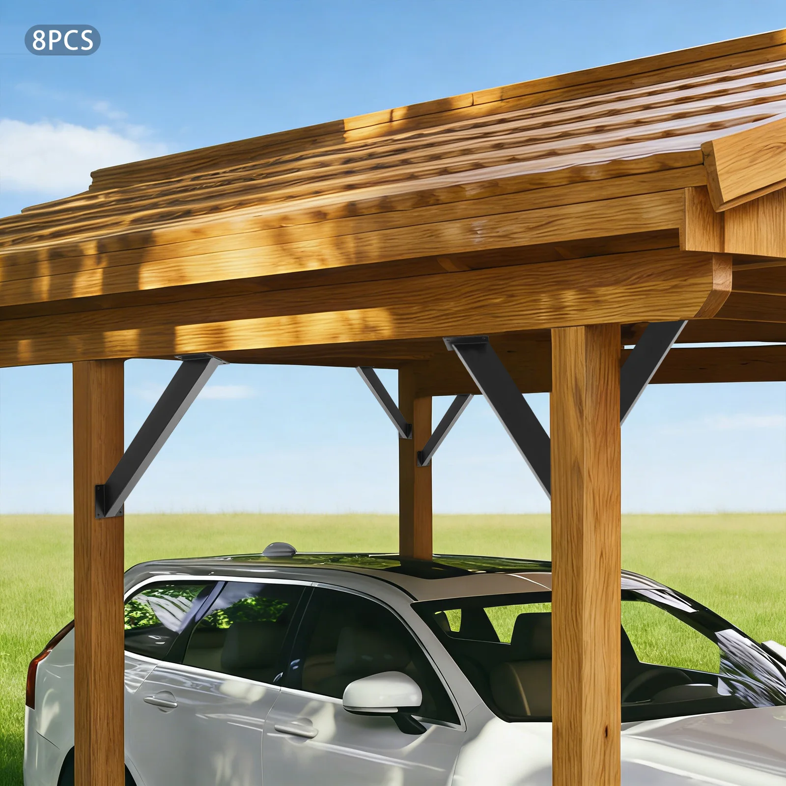 8 Piezas Soporte de Ángulo de Hierro de 45 Grados, Negro, Pintura de Alta Temperatura, Carga de 30 lbs, Conector para Pérgola, para Instalación en Patio, Gazebo o Porche