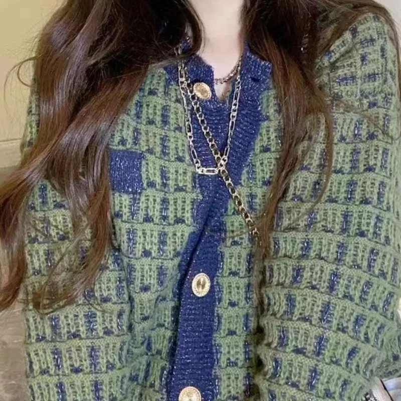 French Style Small Fragrant Sweater Jacket Cardigan Women 2023 New Niche Bright Silk Knitted Woolen Top Outerwear Knitwear Coat