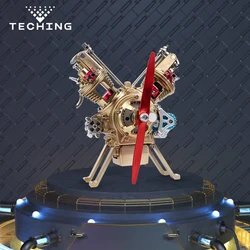 In Stock TECHING Metal Engine V2 Double-Cylinder Mini Car Engine Model Education Toy For Adults