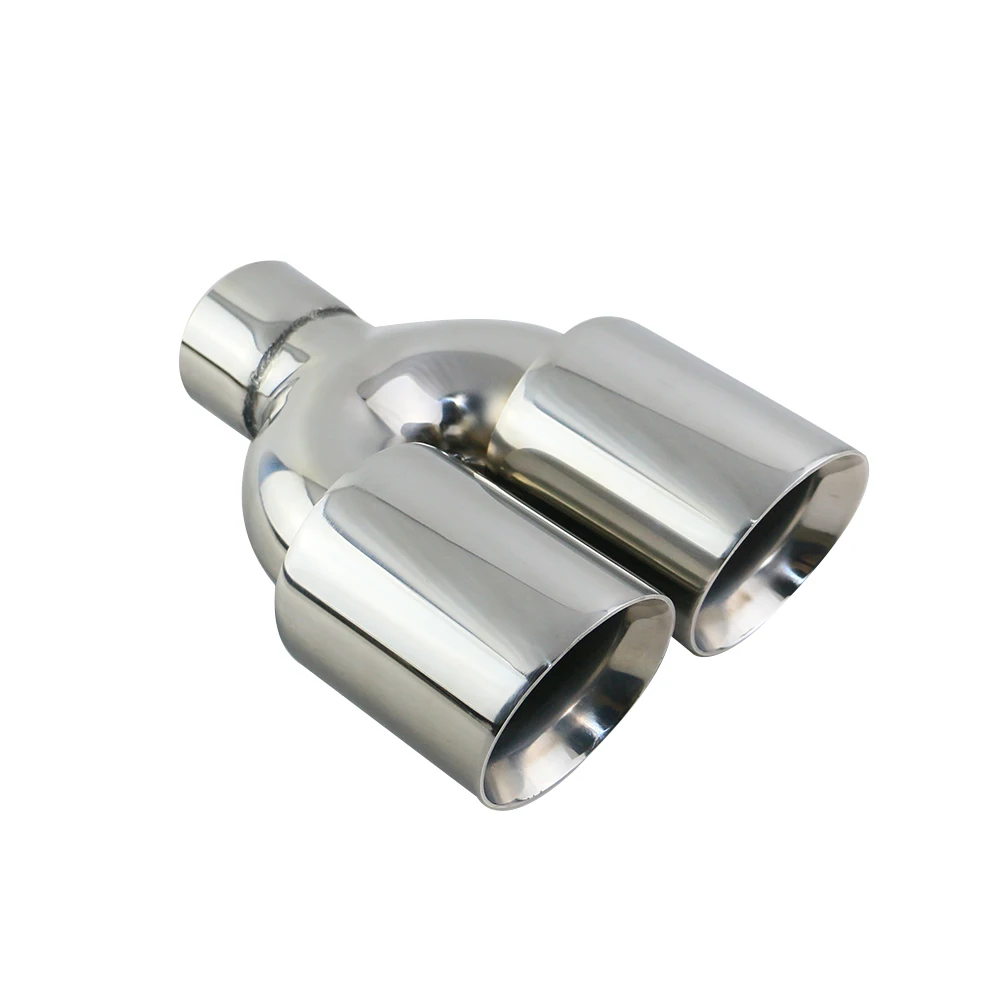 

Universal Stainless Steel Car Exhaust End Tip Interface 63mm Round Dual Outlet 89mm Muffler Tail Pipe double wall