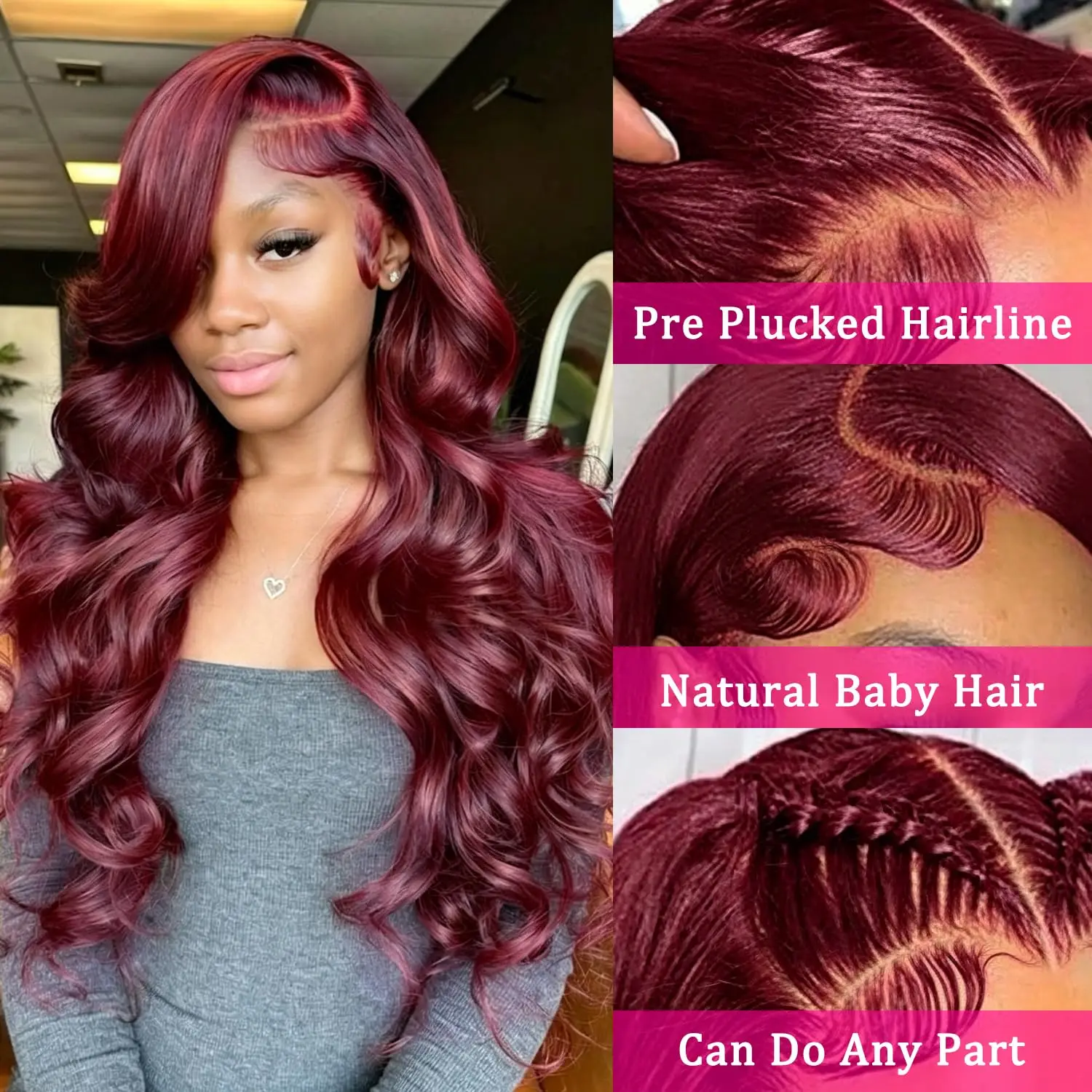 99J Burgundy Body Wave 13x6 HD Transparent Lace Front Remy Brazilian Human Hair Wig Pre Plucked 200 250 Density Straight Body Wave 13x4 Lace Frontal Wigs for Women Ready to Wear On Clearance Sale Pre Plucked Black Wig Party Work Daily