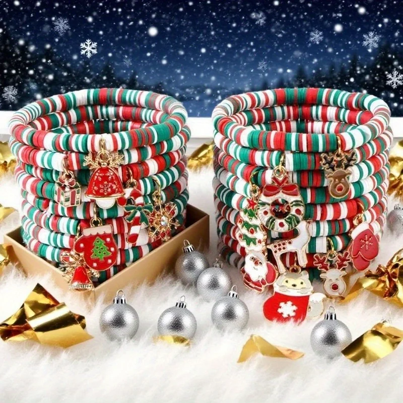 Bohemian Style Christmas Bracelet Set, with Ceramic Beads, Adjustable,Perfect for Holiday Party Favors and New Year Celebrations