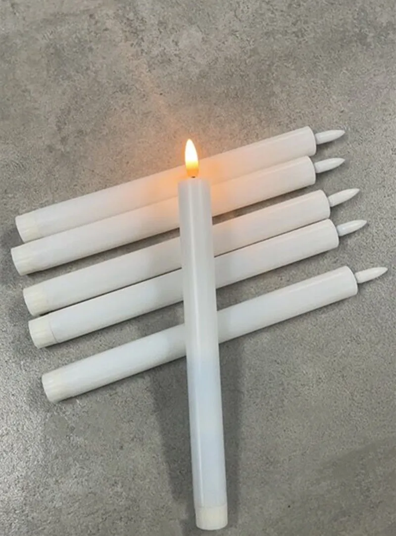 Ivory Led Taper Candle Flickering Battery Operated 3D Wick Candlestick Light Window Home Party Table Decorative Lighting-H25.5cm