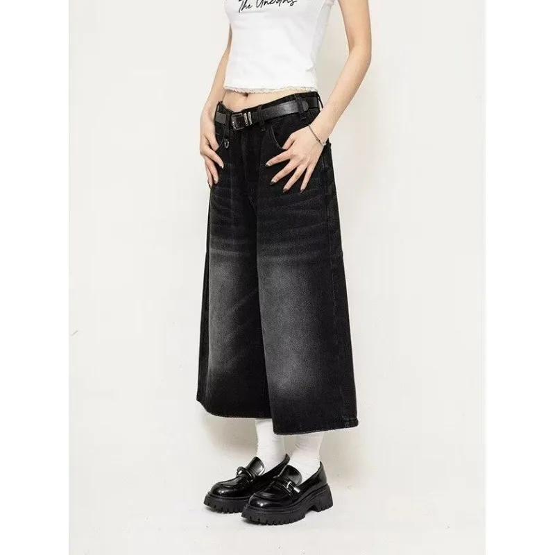 Pantalon capri à jambes larges droites pour femmes, jean court décontracté, taille haute, été, simple, vintage, Y2k, fjk