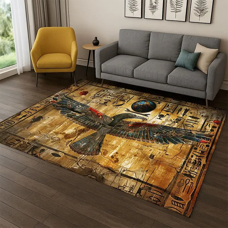 Egyptian Mythological mural pictograph Carpet Rug for Bedroom Living Room Sofa Playroom Doormat Home Decor,Kid Area Rug Non-slip