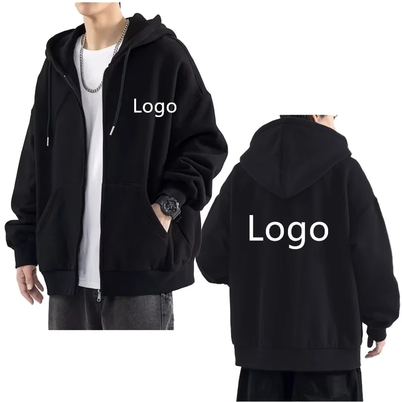 Custom logo printed pattern men's hoodie large size 6 colors comfortable casual sports solid color custom any logo sweatshirt