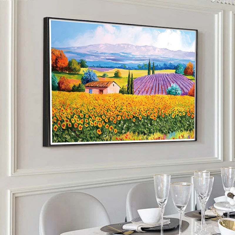 

A Beautiful Pastoral Landscape Cross-Stitch Kit, DIY Handmade Needlework Material Pack Featuring a Sunflower Garden Scene, for Home Living Room and Dining Room Decoration, Floral Series, Printed Embroidery