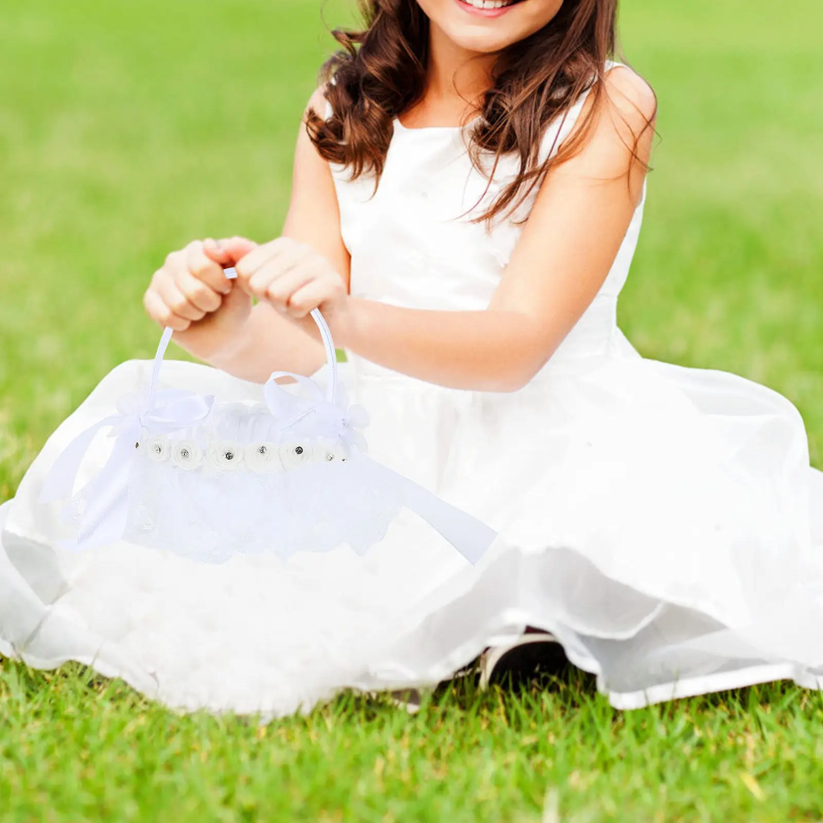 

1 шт. Свадебная кружевная корзина для цветов, белая, декоративная, для девочки-цветочницы, для церемонии, для хранения лепестков и конфет