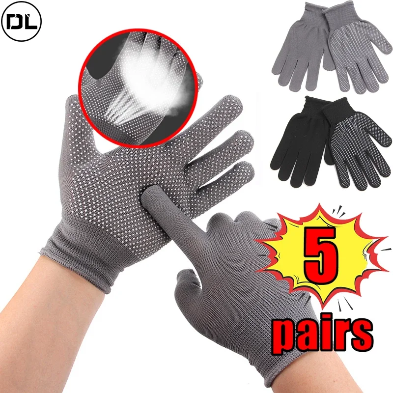 

5 Pairs Non-Slip Nylon Working Gloves Thin Wear-Resistant Site Anti-Fouling Hands Protective Glove Riding Mittens Equipments