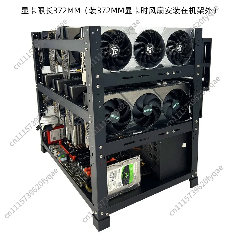 6/8/10/12 Slots Stackable Open-Frame Dual Power Fixed Mount AI GPU Rack Chassis for Deep Learning Computing & Workstation Build