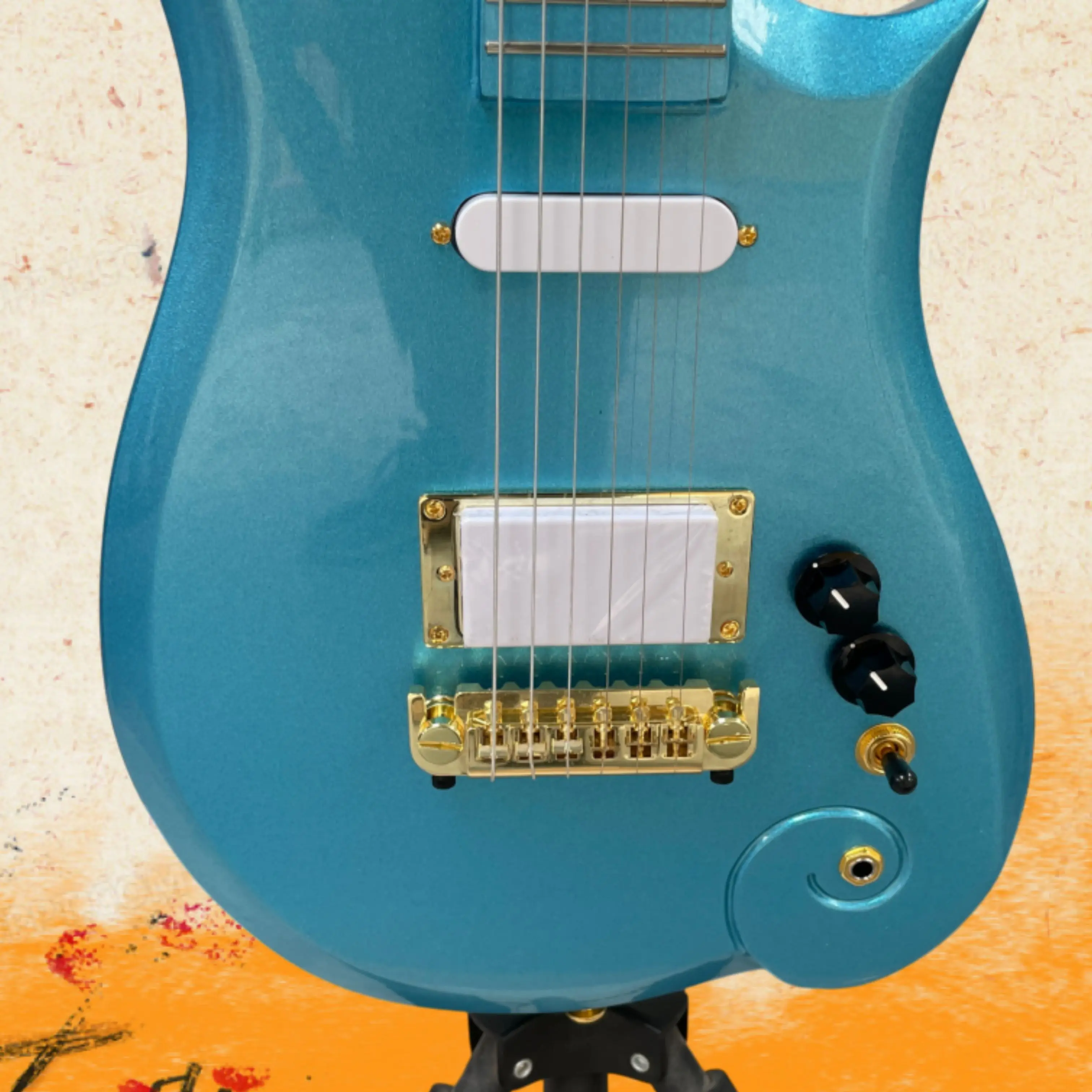 Spiral  Headstock Electric Guitar,Metallic Lake Blue SH Pickups,Rich Warm Tone,Gold Hardware Guitars,Stage Performance Guitarra