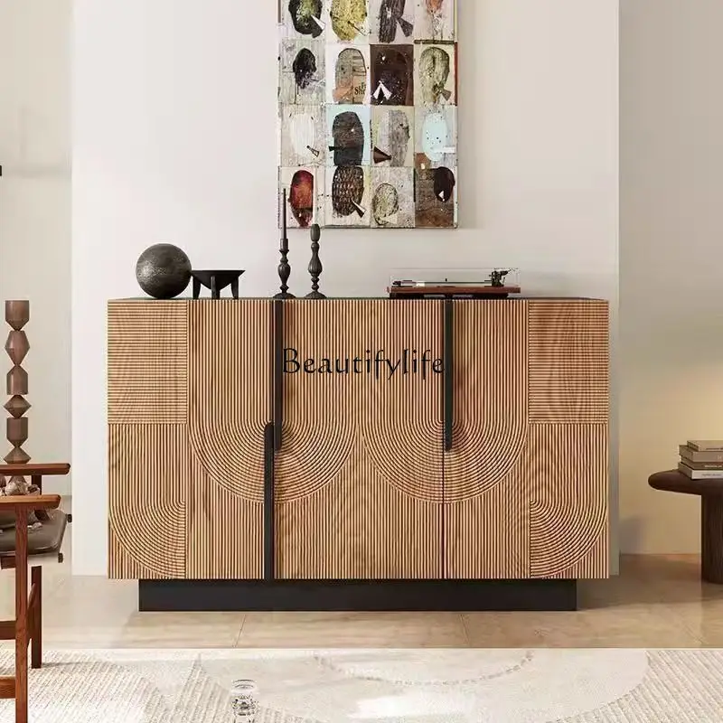 

Nordic solid wood medieval style dining side cabinet entrance living room storage locker