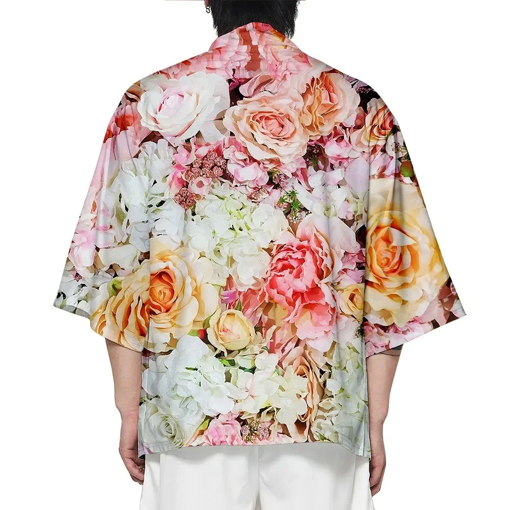 

Japanese Sakura Daisy Flower Print Traditional Kimono Streetwear Women Men Cardigan Yukata Shirts Cosplay Haori