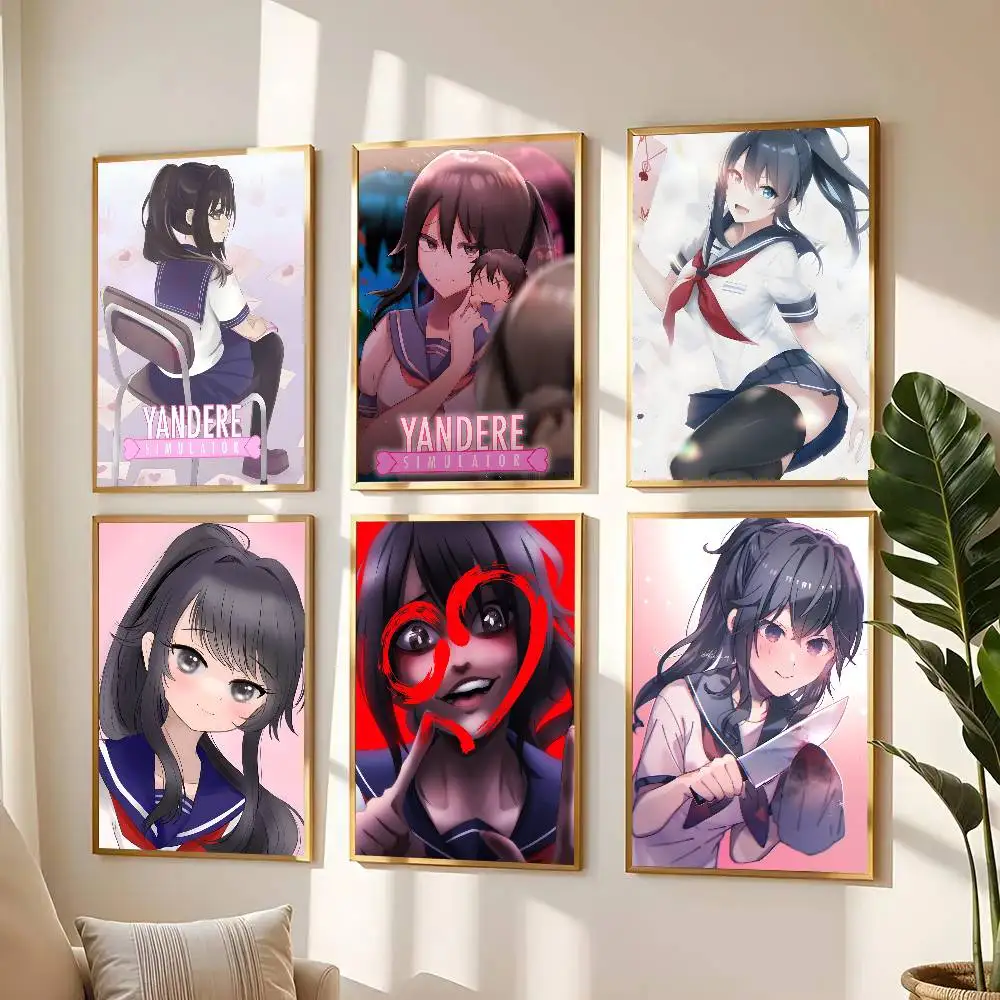 1 Stück Anime Y-Yandere Simulator Poster Aufkleber Druck Wasserfeste Wandkunst für Wohnzimmer Schlafzimmer Heimdekoration