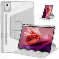 Para Lenovo Tab P12 funda con portalápices 360 cubierta de soporte acrílico giratorio para Lenovo P12 Xiaoxin Pad Pro 12,7 2023 funda tb370fu
