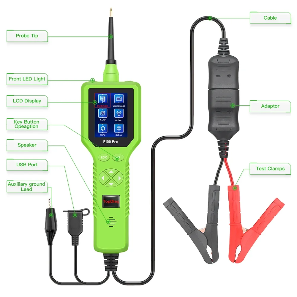

TopDiag P100 Pro Scanner Automotriz 9V~30V Power Probe Circuit Tester Electrical System Analyzer for Cars and Trucks