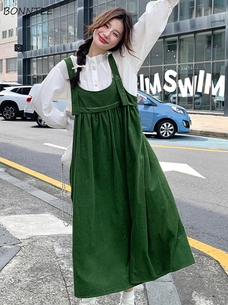 女性用ノースリーブルーズカジュアルドレス,オールマッチコーデュロイクリーンフィット,プレッピー原宿ストリートウェア,優しいデザイン