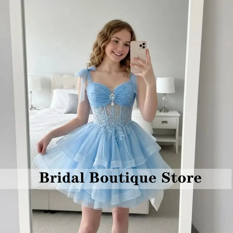 Customized Rhinestone Lace Applique Homecoming Dresses DAMA Dresses Sparkly Tulle Short Prom Dress