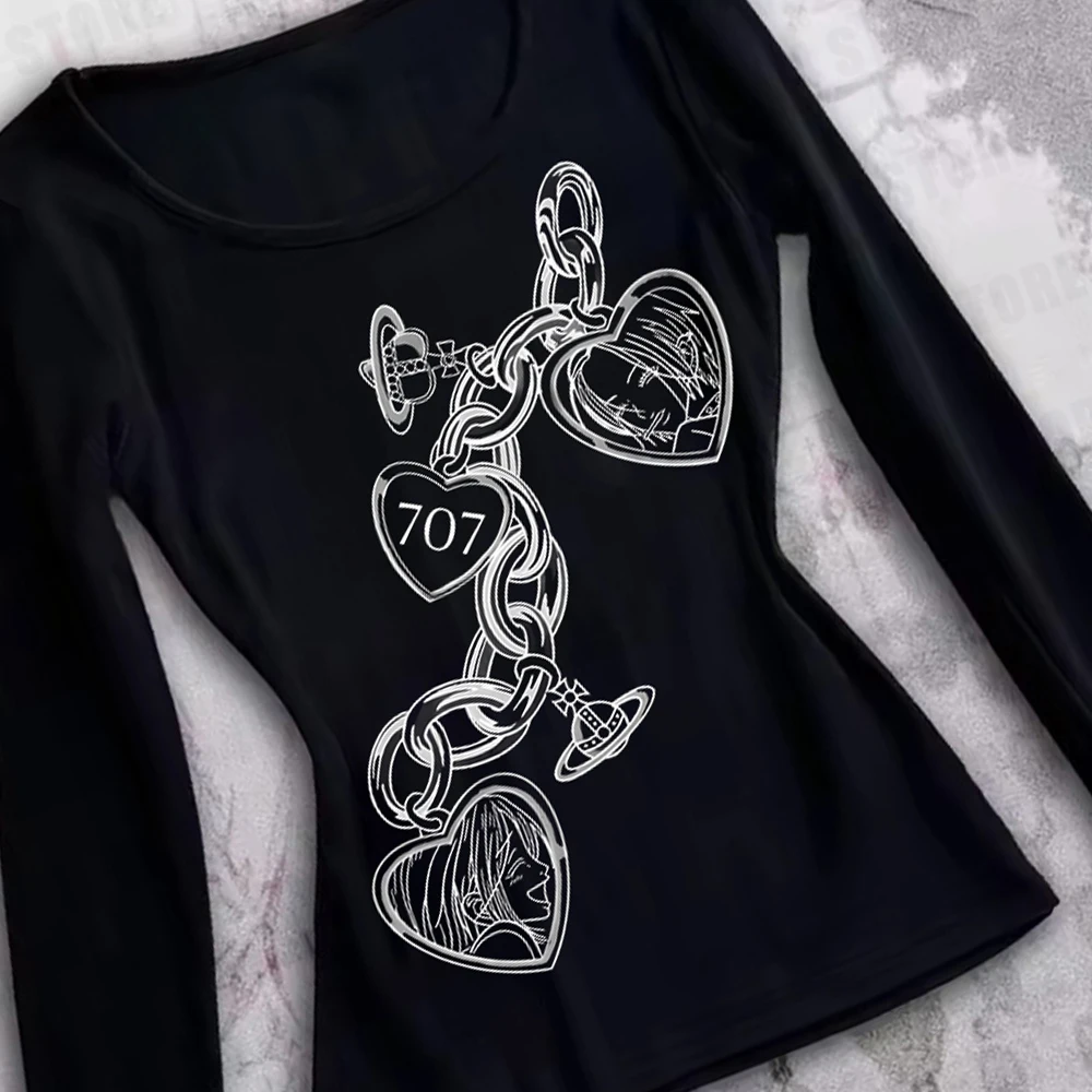 2000s Y2k Nana Japanese Anime Summer Top 2025 Pattern Tank Top Anime Long Sleeve Casual Harajuku T-shirt