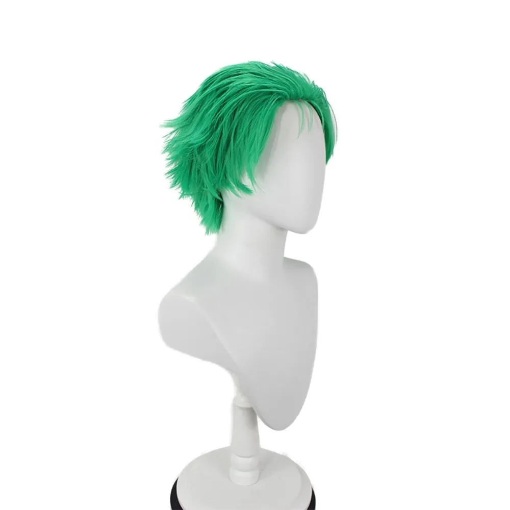 Peluca de cosplay de Roronoa Zoro, pelo corto de anime verde con puntas para hombres