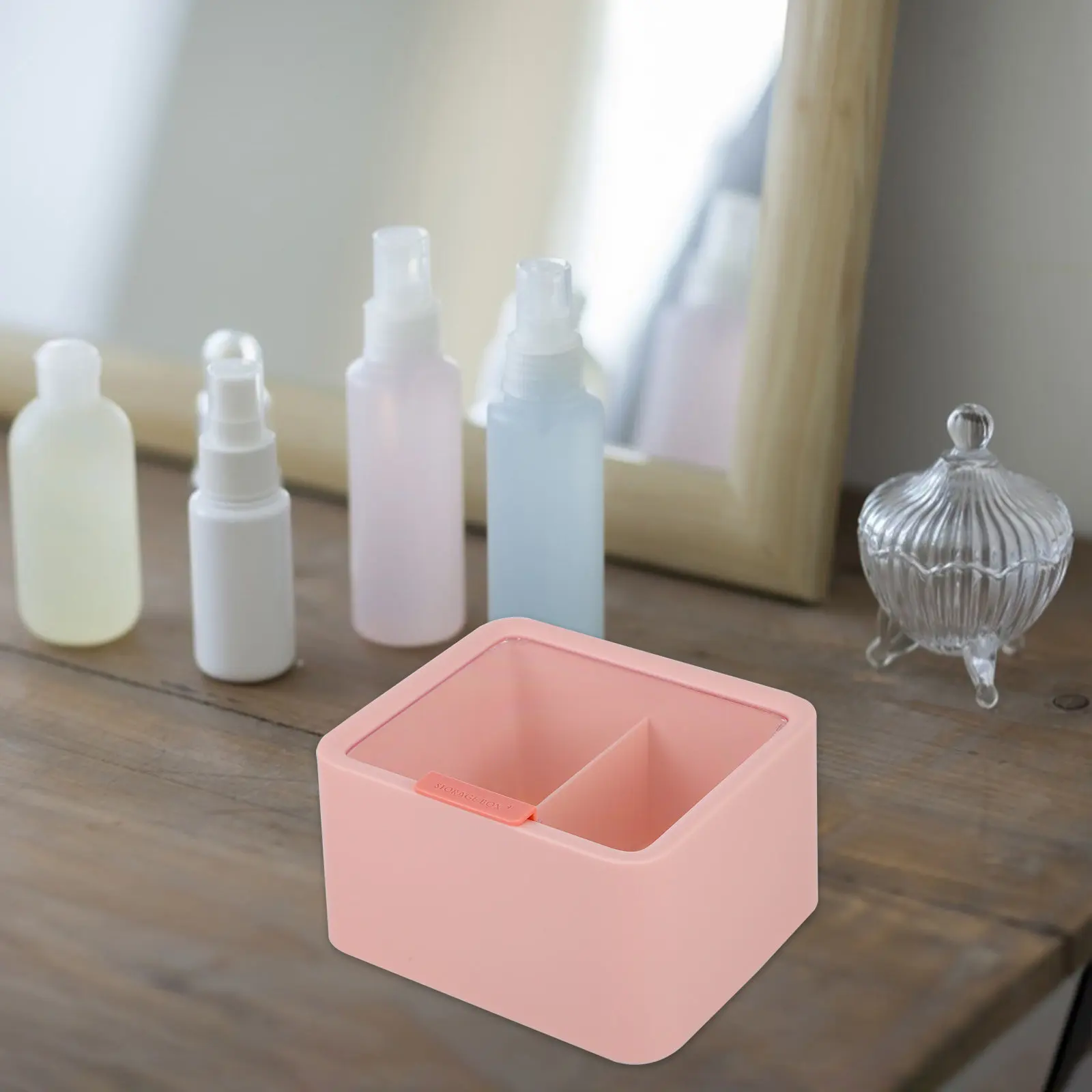 Premium Makeup Tool Organizer Box for Cotton Swabs Pads Sponges Wedges Bath Salts Hair Bands Pins Vanity Storage Bathroom
