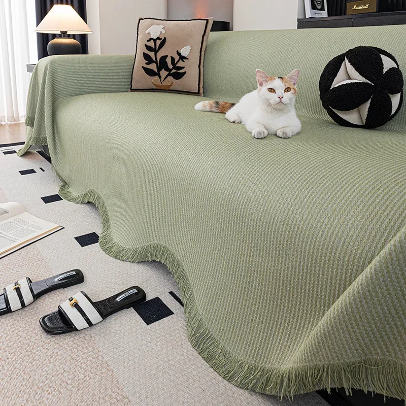 Chenille Striped Sofa Cover Four Season Polyester Cotton Anti Cat Scratch Simple Household Sofa Slipcover Household Goods