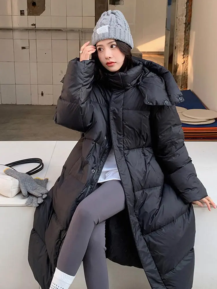 Vielleicht New Solid Color X-Long Straight Winter Coat Women Parkas Clothes Casual Hooded Warm Winter Jacket Female Outerwear