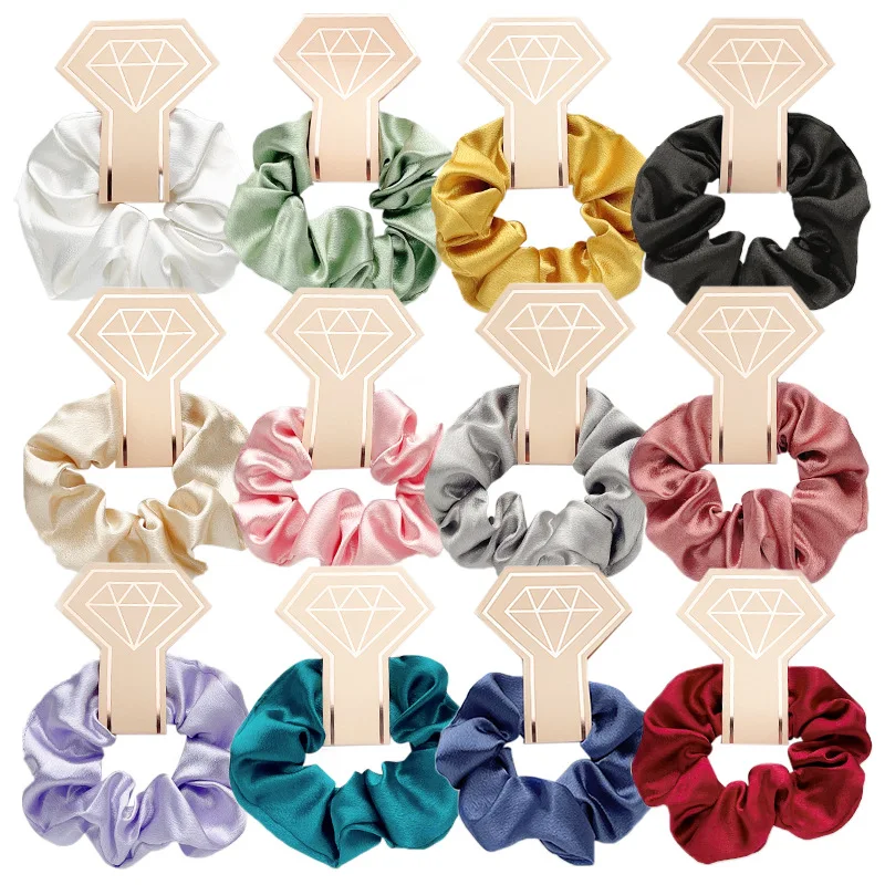 12Pcs/Lot Crown Card Hair Band Silk Satin Large Scrunchie Wedding Party Gift Solid Color Head Tie Styling Accessories HA2647