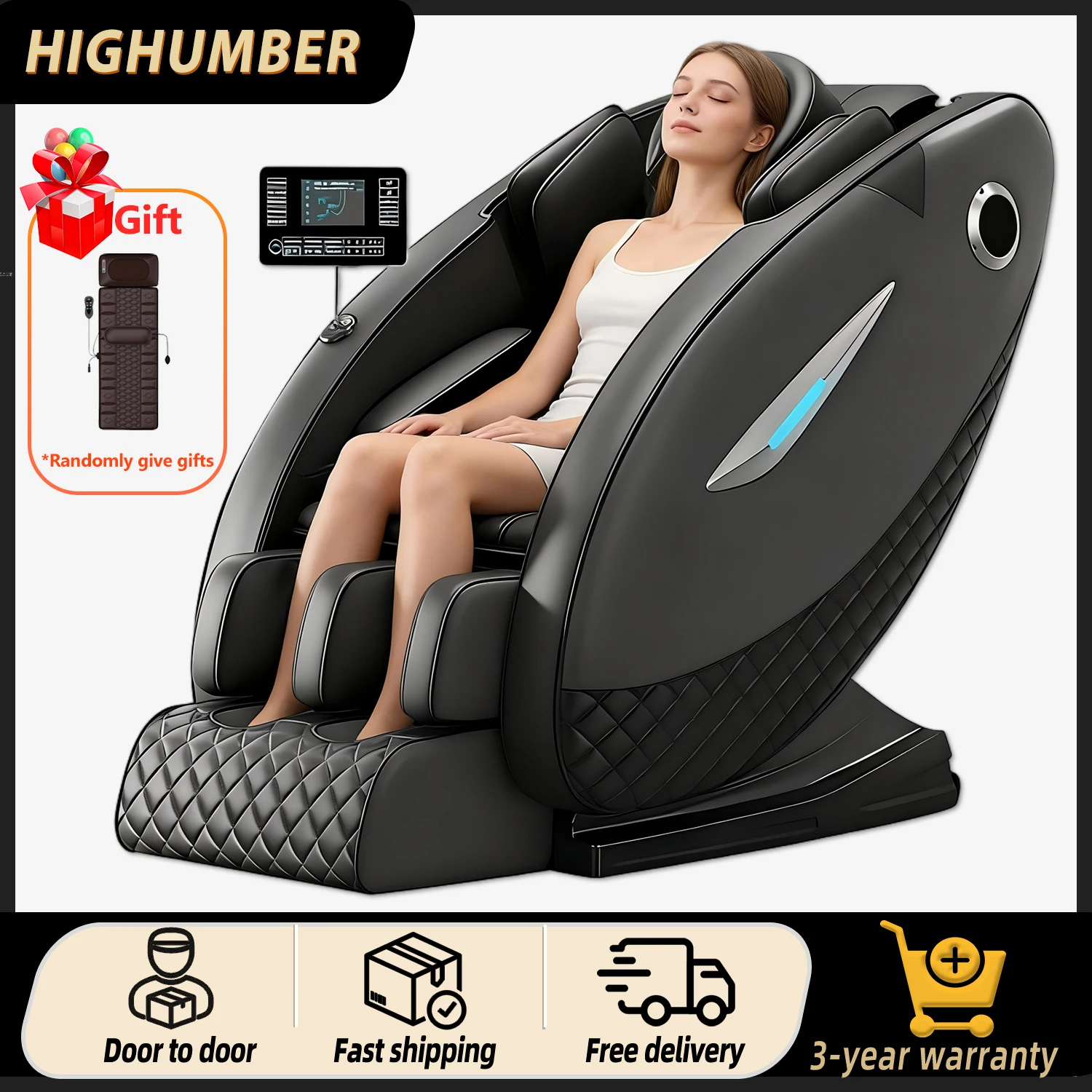 

Zero Gravity Massage Chair Full Body Shiatsu Recliner with Deep Tissue Kneading Full Body Airbag Massage Sofa Touch Screen Offi