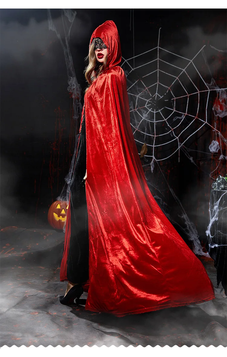

Хэллоуин Красный длинный плащ с капюшоном и поясом Ролевой костюм Верхняя одежда для акторов, сценических выступлений и молодежной моды
