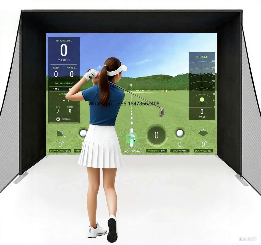 

SER Customizable Indoor Outdoor Golf Simulator Enclosure with Custom Logo Size Nets Hitting Screen Frame for Practice Training