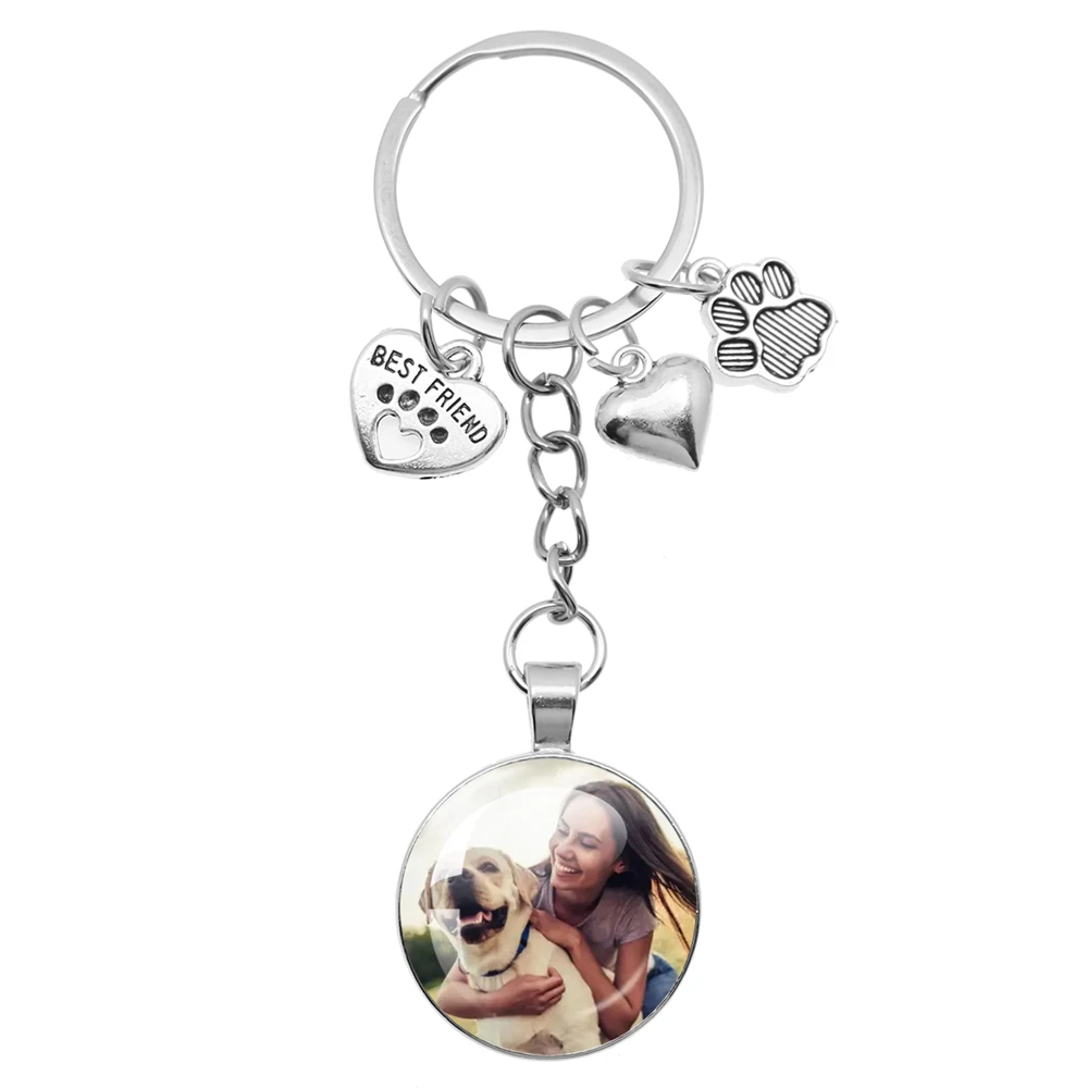 Custom Photo Pet Dog Keychain I Love Dog Glass Cabochon Mini Heart Claw Pendant Keyring Car Key Man Women Favorite Souvenir Gift