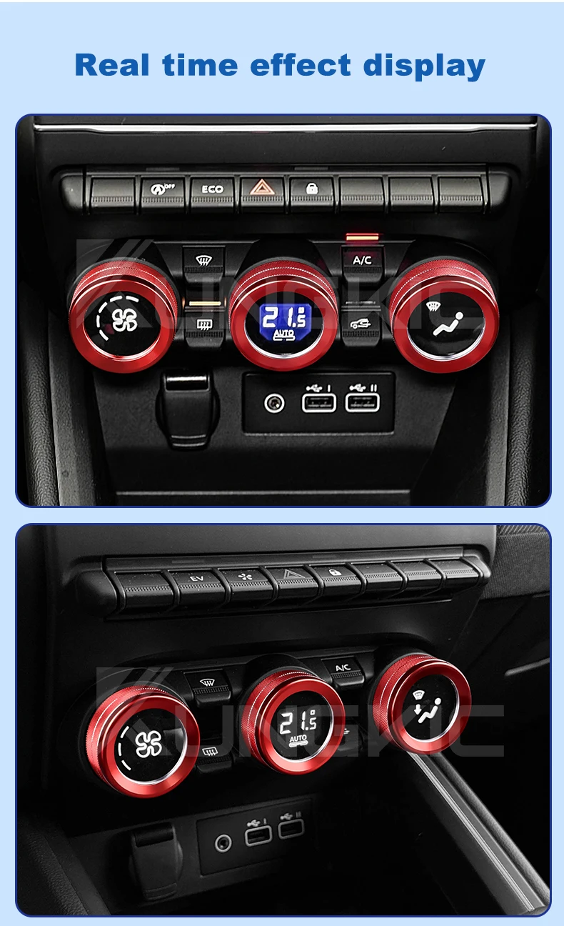 Für Renault Clio 5 2019 2020 2021 2022 2023 2024 2025 Dreifarbige AC-Einstellknopfringe ﻿ Zentrales Zubehör – Detail 8