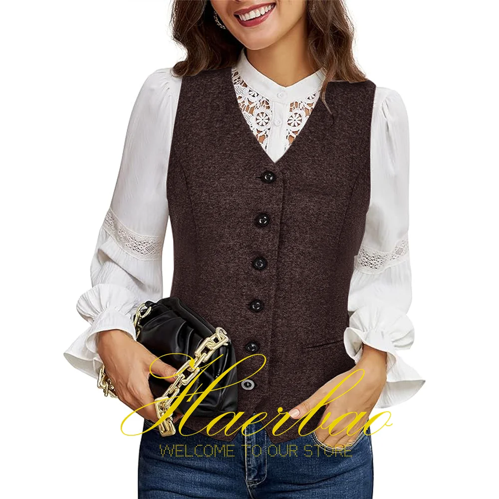 Women's Vintage Vest Fully Lined Formal Business Dress Suits Button Down Steampunk Waistcoat