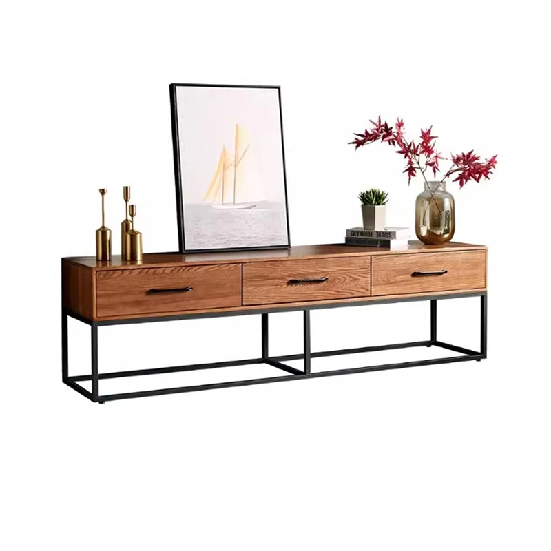 Factory Direct 2026 Wabi Sabi Minimalist Tv Stand With Mount Metal Legs European Rustic Tv Stand With Drawers Design Mueble Tele