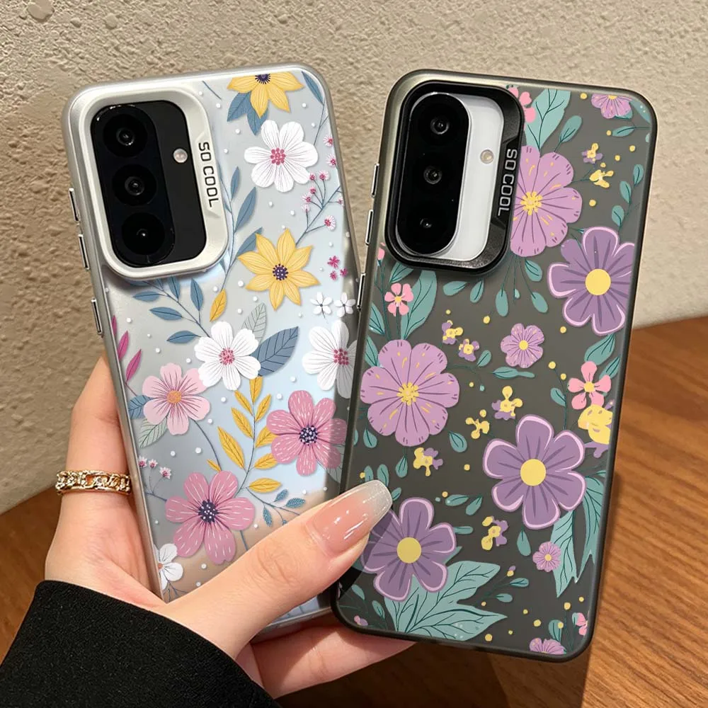 Exquisite Floral Pattern Cover For Samsung Galaxy A56 A55 A54 A53 A51 A25 A16 A06 A04e Colorful Silver Phone Case