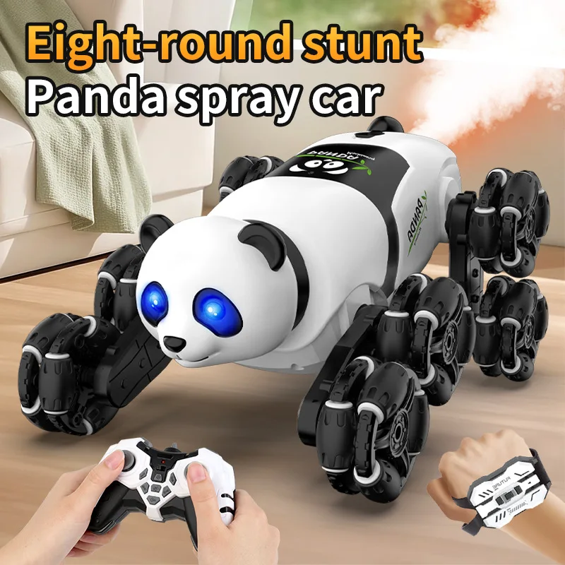 RC Panda Car 8 Tire Spray Fog Robot Animal Stunt Deformation Gesture Control Car UBS Charge Electronic Pet Kids Birthday Gift