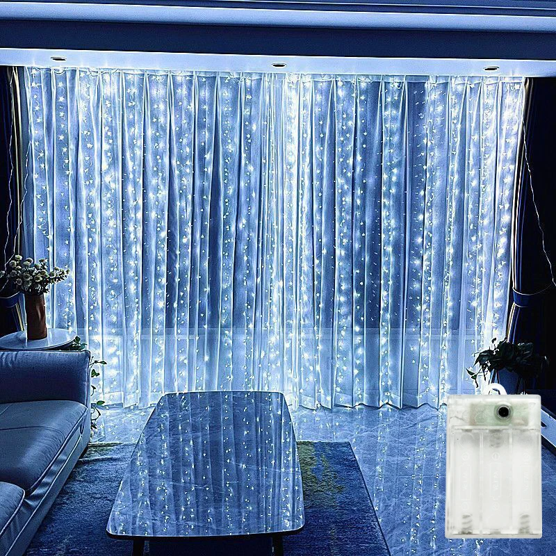 

LED Curtain Light String 8 Modes Wedding Birthday Party Battery Powered Ramadan Valentine's Day Decoration for Home Eid Mubarak