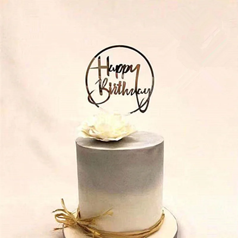 New Wine Glasses Happy Birthday Cake Topper Gold Acrylic Kids Party Cake Topper Decorations for Baby Shower Gift Baking Supplies