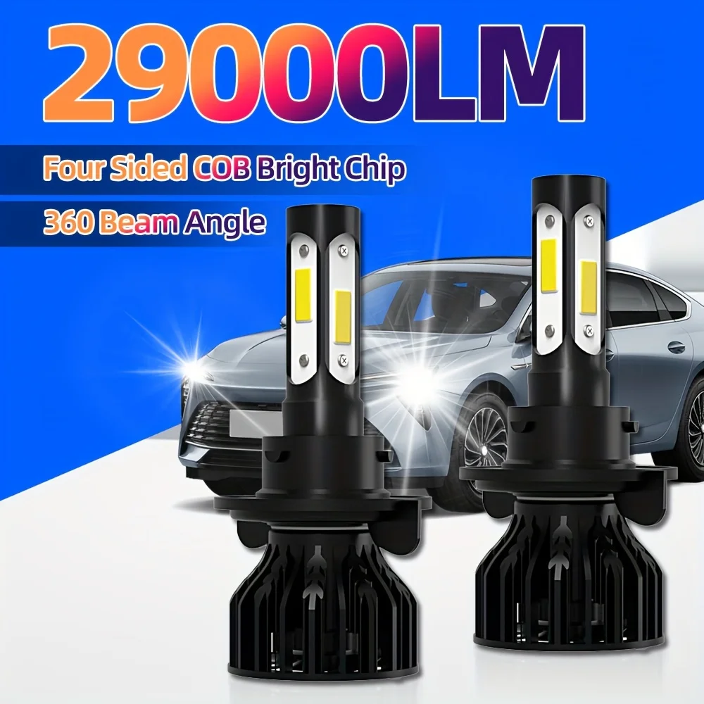 

Roadsun 2PCS H13 9008 9007 9004 9003 H4 Hi/Lo LED Headlight Bulbs 4-Face 360° Car Headlamps Auto Lamp 12V 6000K 8000K White Blue