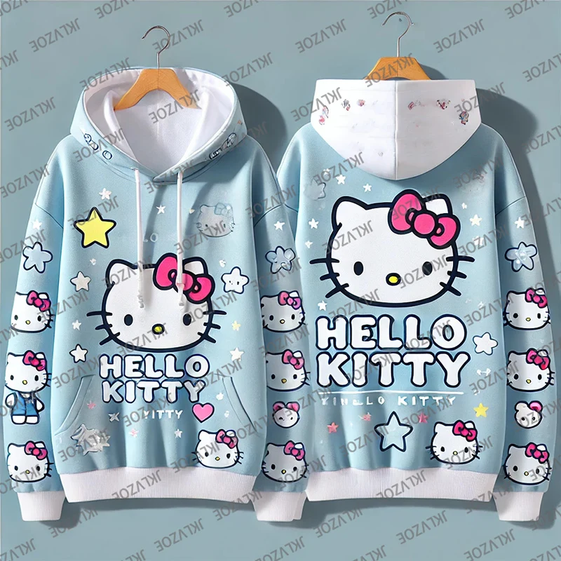 Disney Sanrio Hello Kitty 3D Hoodie Sweatshirt Woman Clothing Harajuku Long Sleeve Hooded Pullover Sweatshirts Sport Hoodies