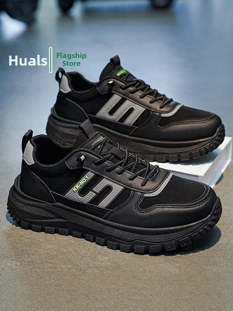 Men's Fall Fashion Casual Slip-On Running Shoes Anti-Slip Sport Tire Bottom Thickened Heightening Dad Trendy Sneakers