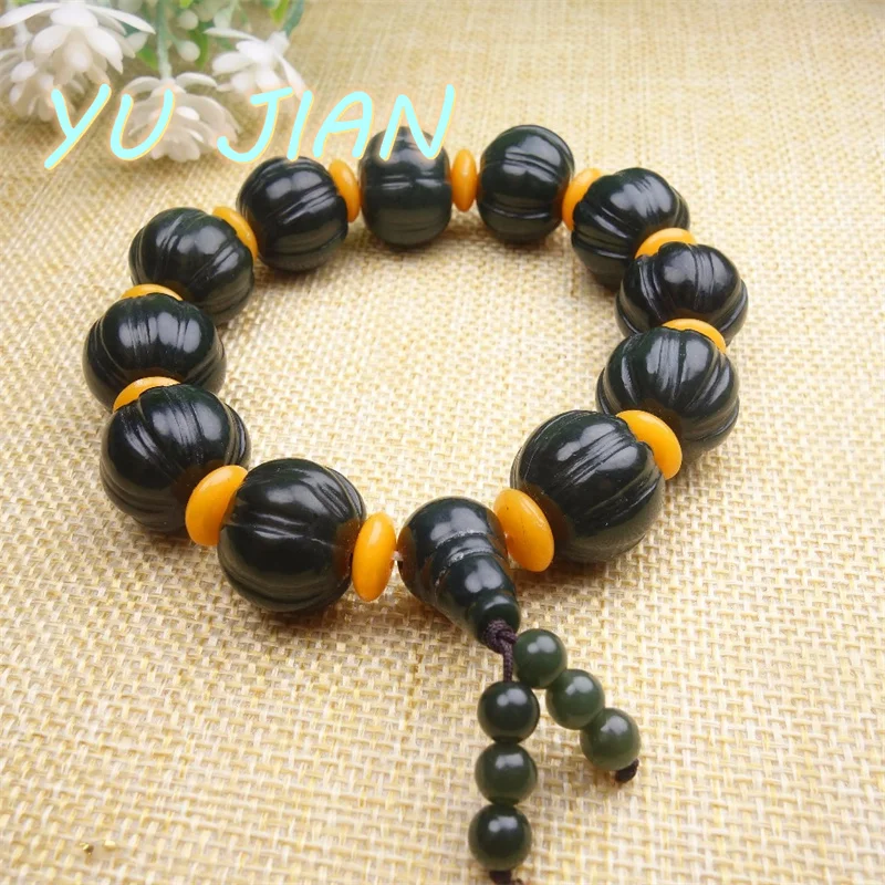 

Новый изысканный браслет из натурального зеленого нефрита Hetian, хит продаж, браслет с тыквой Fumelon, модные украшения, ювелирные изделия на удачу